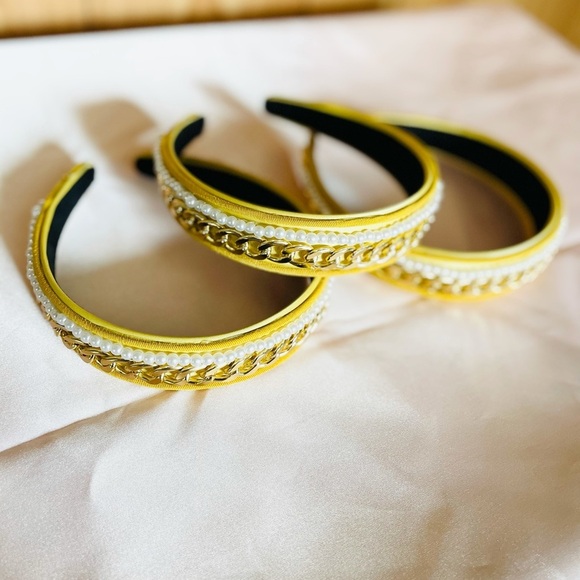 J. ELISE BOUTIQUE YELLOW GOLD CHAIN PEARL FASHION HEADBAND - Picture 5 of 5